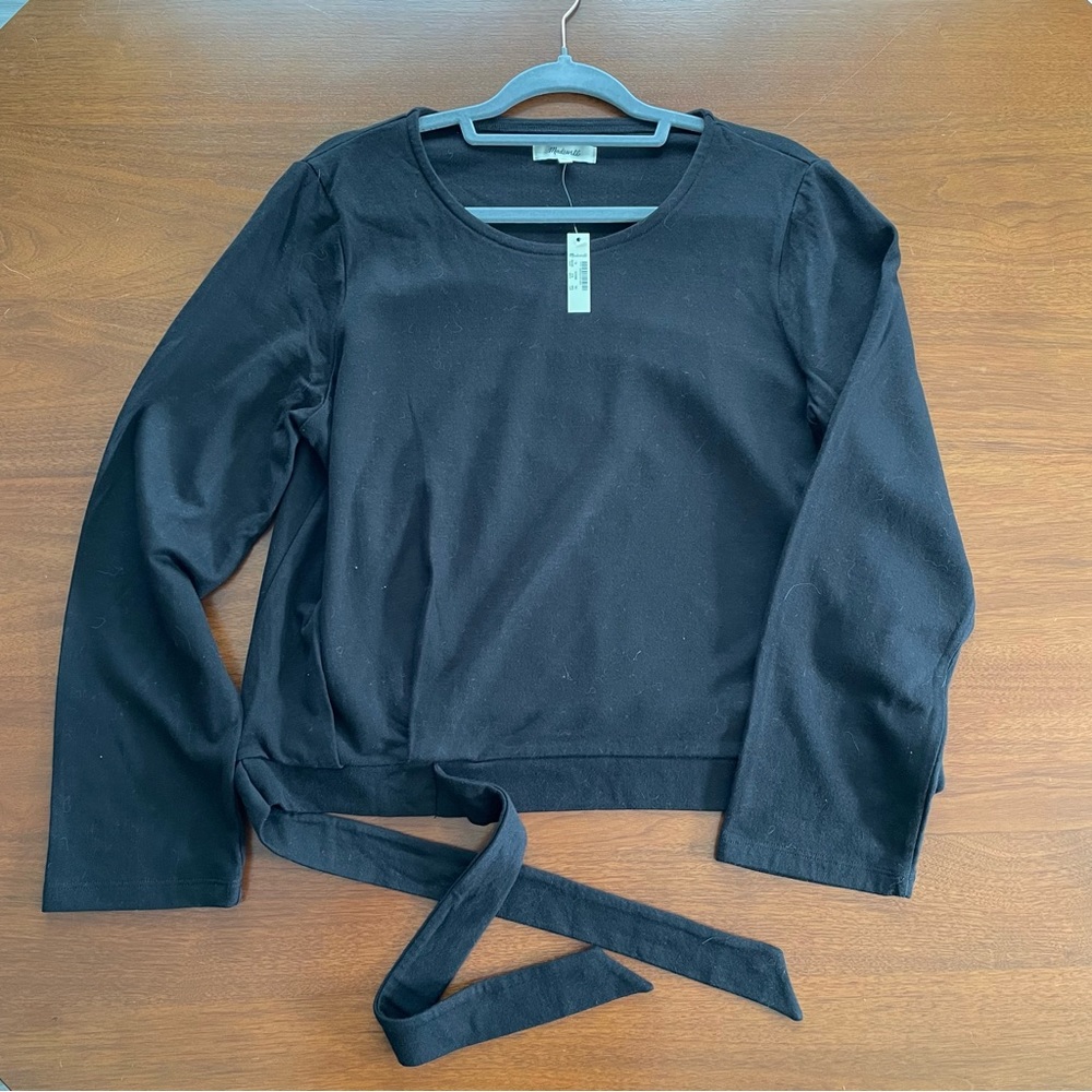 NWT Madewell Long Sleeved Black Top with Waist Tie Detail